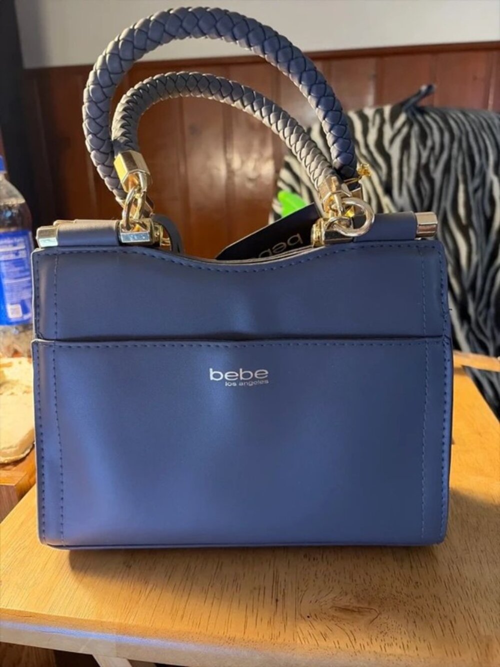 bebe Gray Braided-Handle Satchel